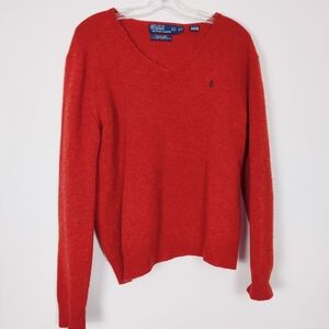 Polo by Ralph Lauren Men's 100% Lambswool Sweater in Orange V-neck Size Small